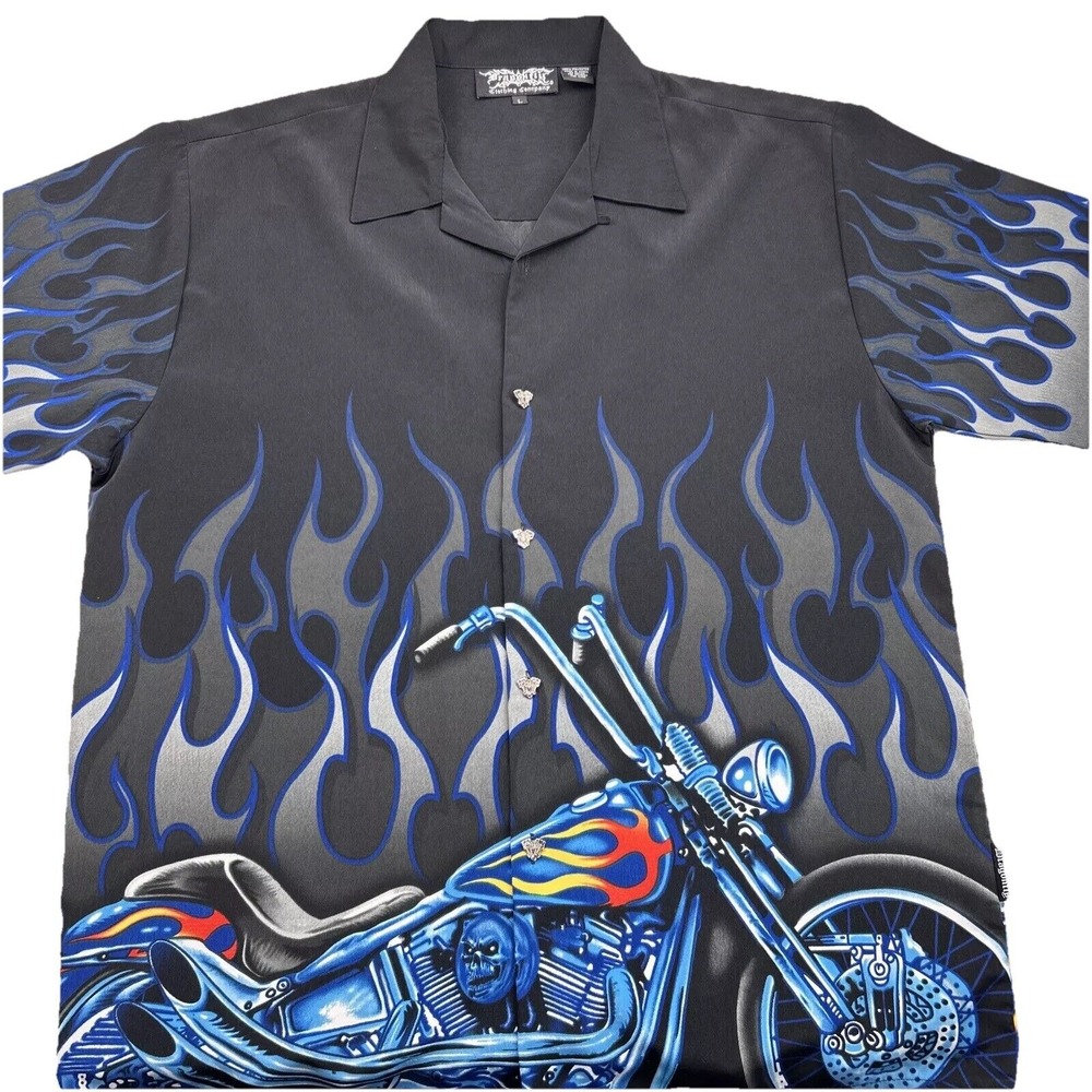 Vintage Dragonfly Shirt Motorcycle Biker Flame Skull Engine‎ Button Large *READ*